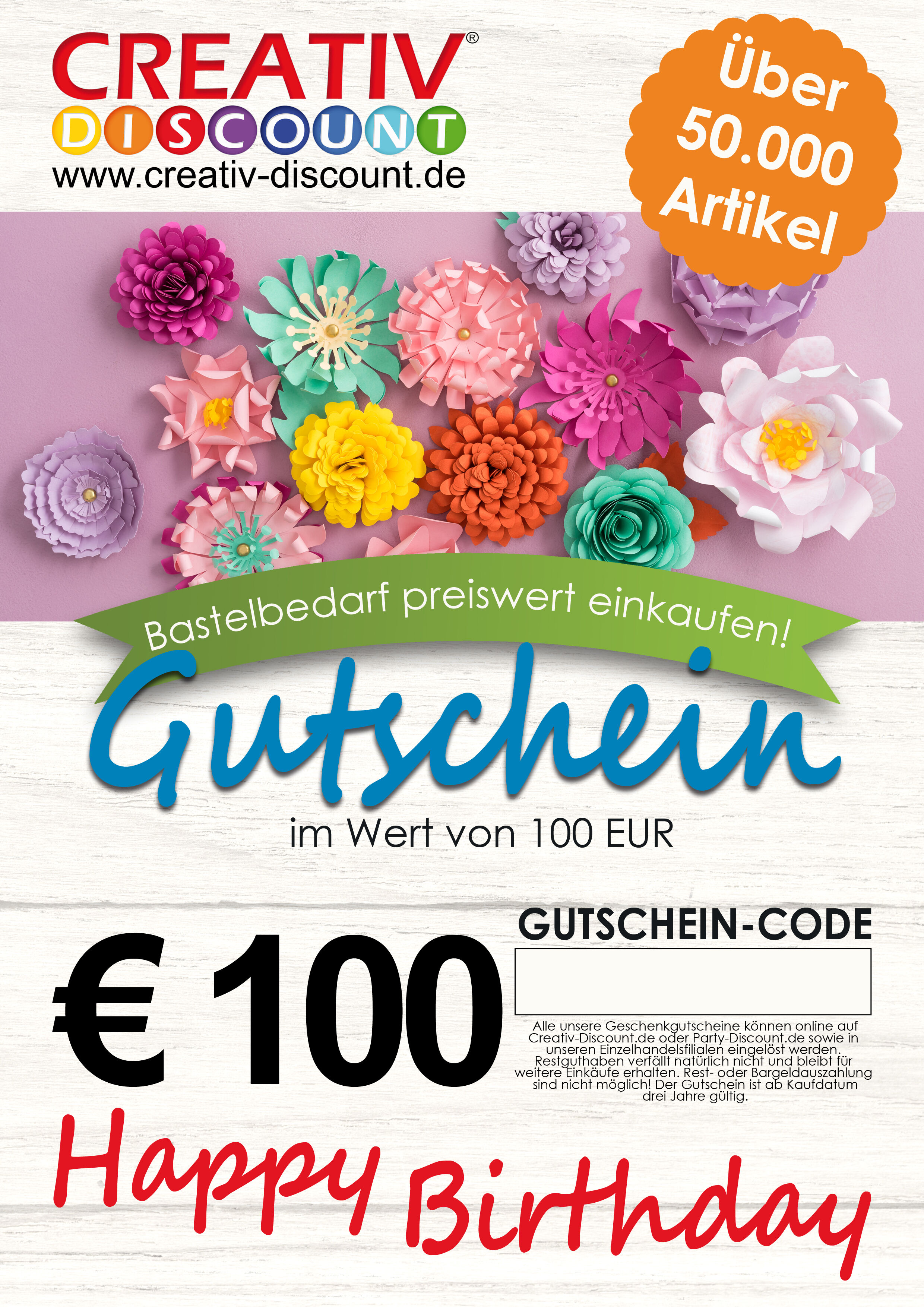 Geschenkgutschein nur ONLINE - Happy Birthday - Wert 100,00 