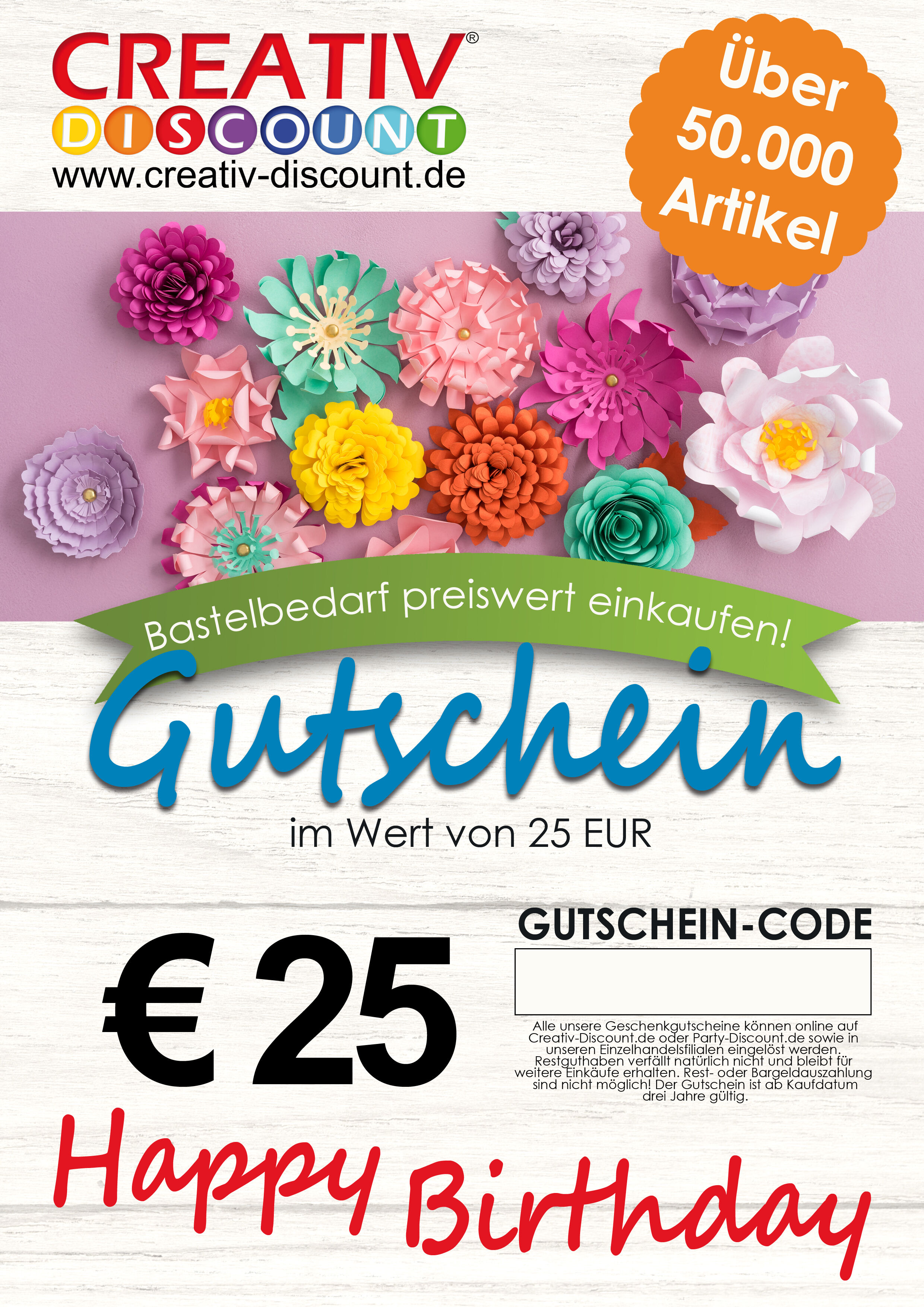 Geschenkgutschein nur ONLINE - Happy Birthday - Wert 25,00 