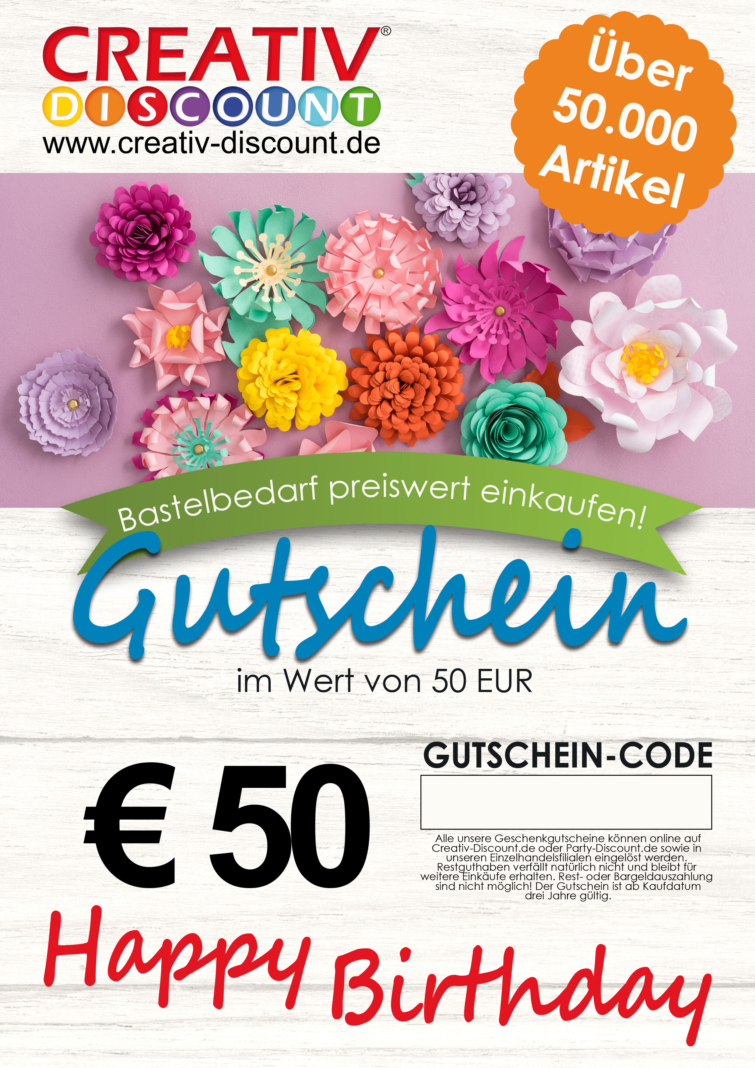 Geschenkgutschein nur ONLINE - Happy Birthday - Wert 50,00 