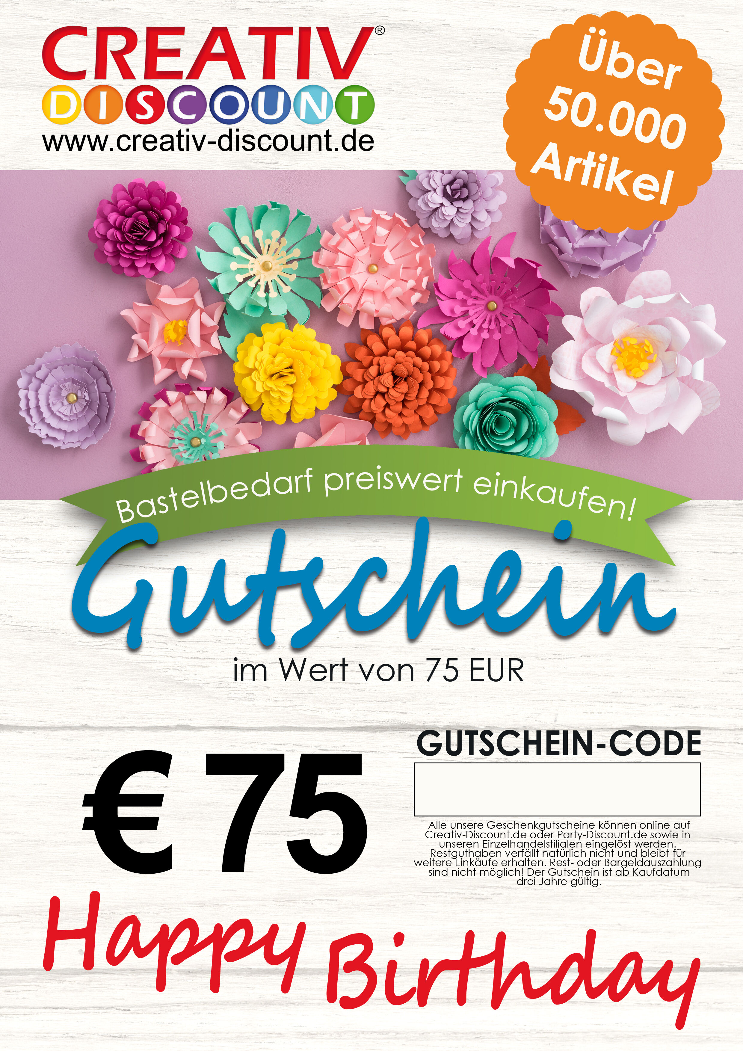 Geschenkgutschein nur ONLINE - Happy Birthday - Wert 75,00 