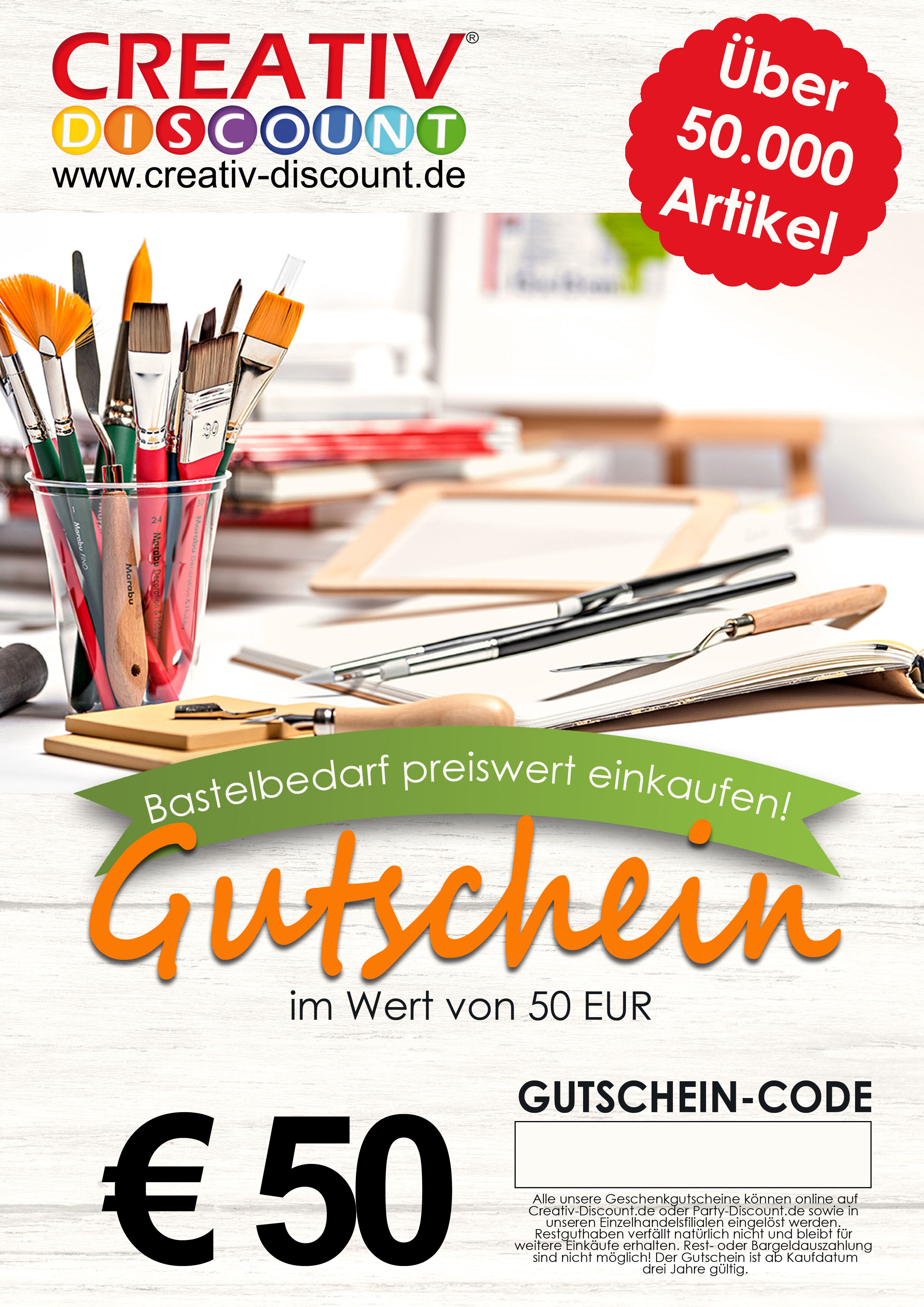 Geschenkgutschein nur ONLINE - Neutral - Wert 50,00 