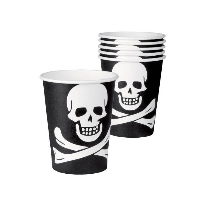 Becher Pirat mit Totenkopf, schwarz, 250 ml , 6Stk