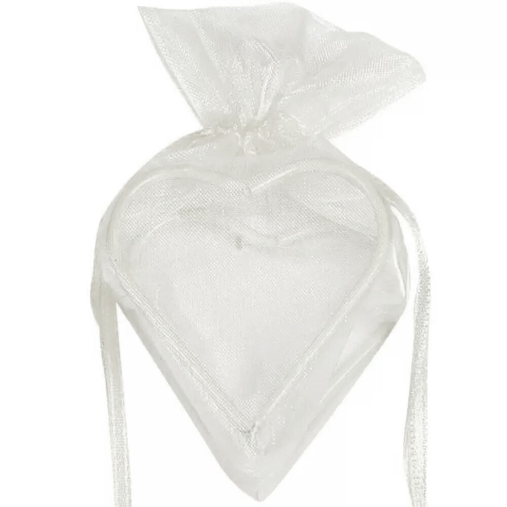 SALE Beutel aus Organza mit Herzrahmen, wei�, 4 Stk.