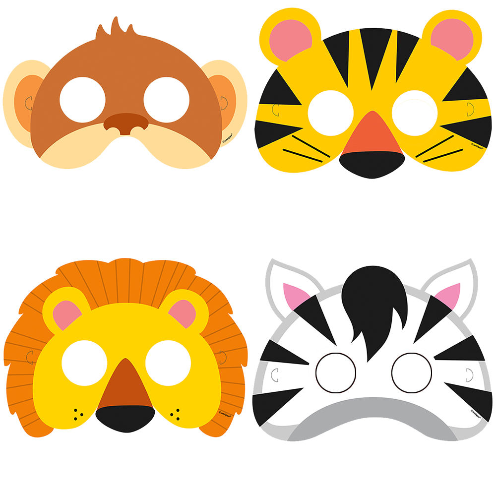 SALE Gesichtsmasken / Verkleidung Tierköpfe, Motto Dschungel Tiere für Kindergeburtstag, 8 Stück
