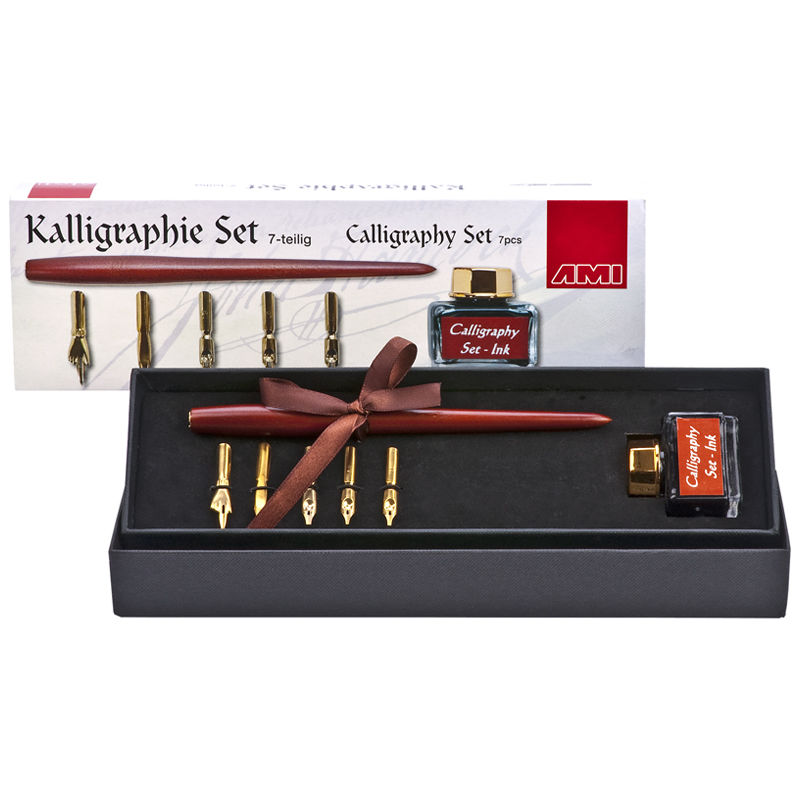 Kalligraphie Set 7 teilig mit Federhalter