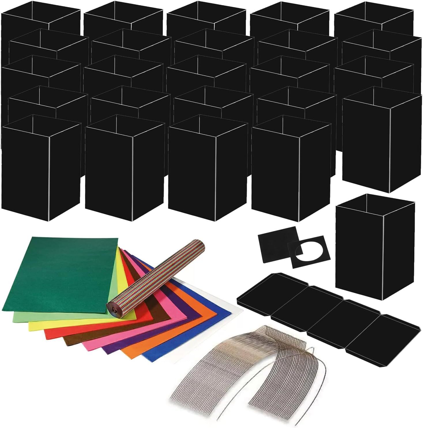 NEU Laternen-Set fr 25 schwarze Laternen, 25 Bg. Drachenpapier, 25 Drahtbgel