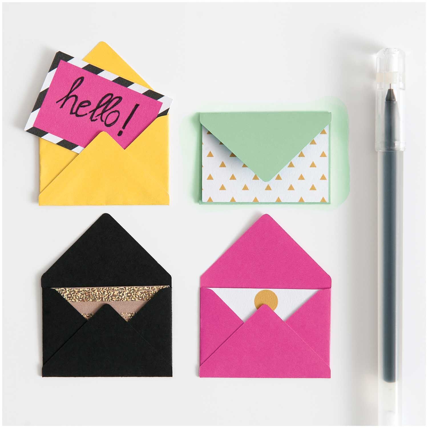 NEU Mini Briefumschläge & Karten, 3 x 4,5 cm, 10 Stück, Pink - Hot Foil Gold Bild 2