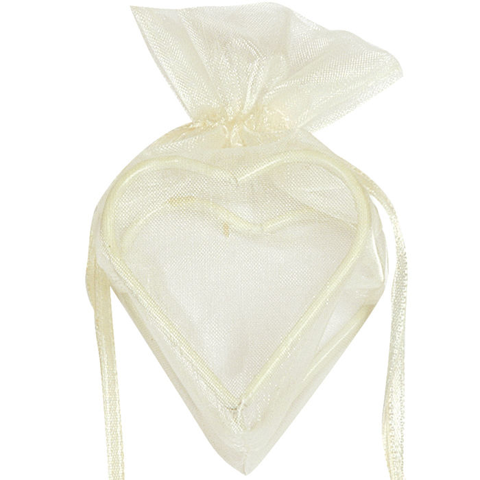 SALE Beutel aus Organza mit Herzrahmen, elfenbein, 4 Stk