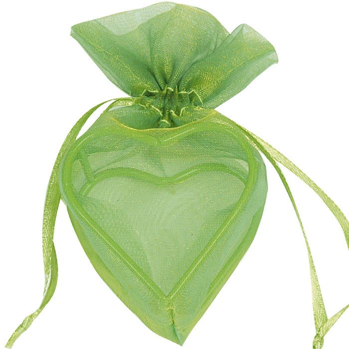 SALE Beutel aus Organza mit Herzrahmen, gr�n, 4 Stk.