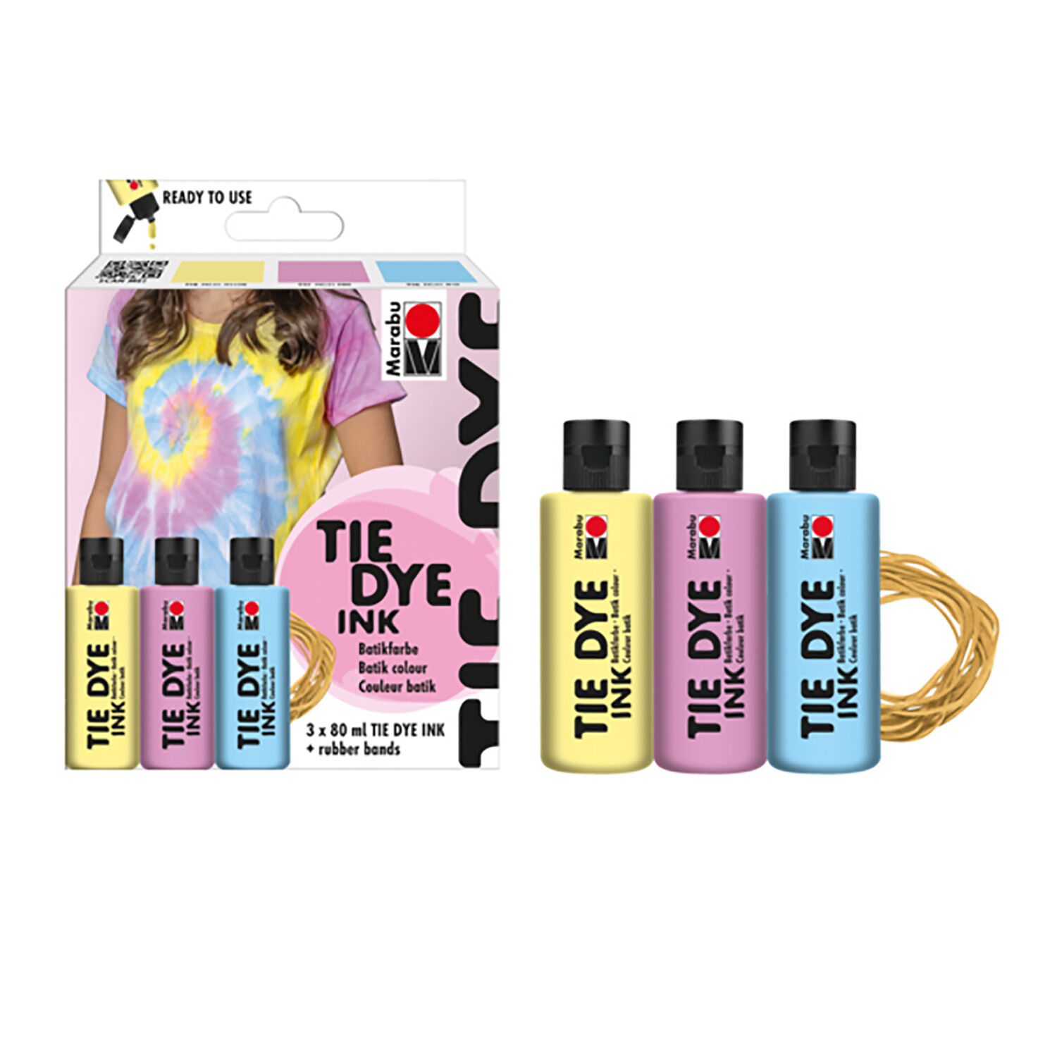 Marabu Batikfarbe flssig / Tie Dye Ink, 3 x 80 ml, Pastell-Set Bild 2