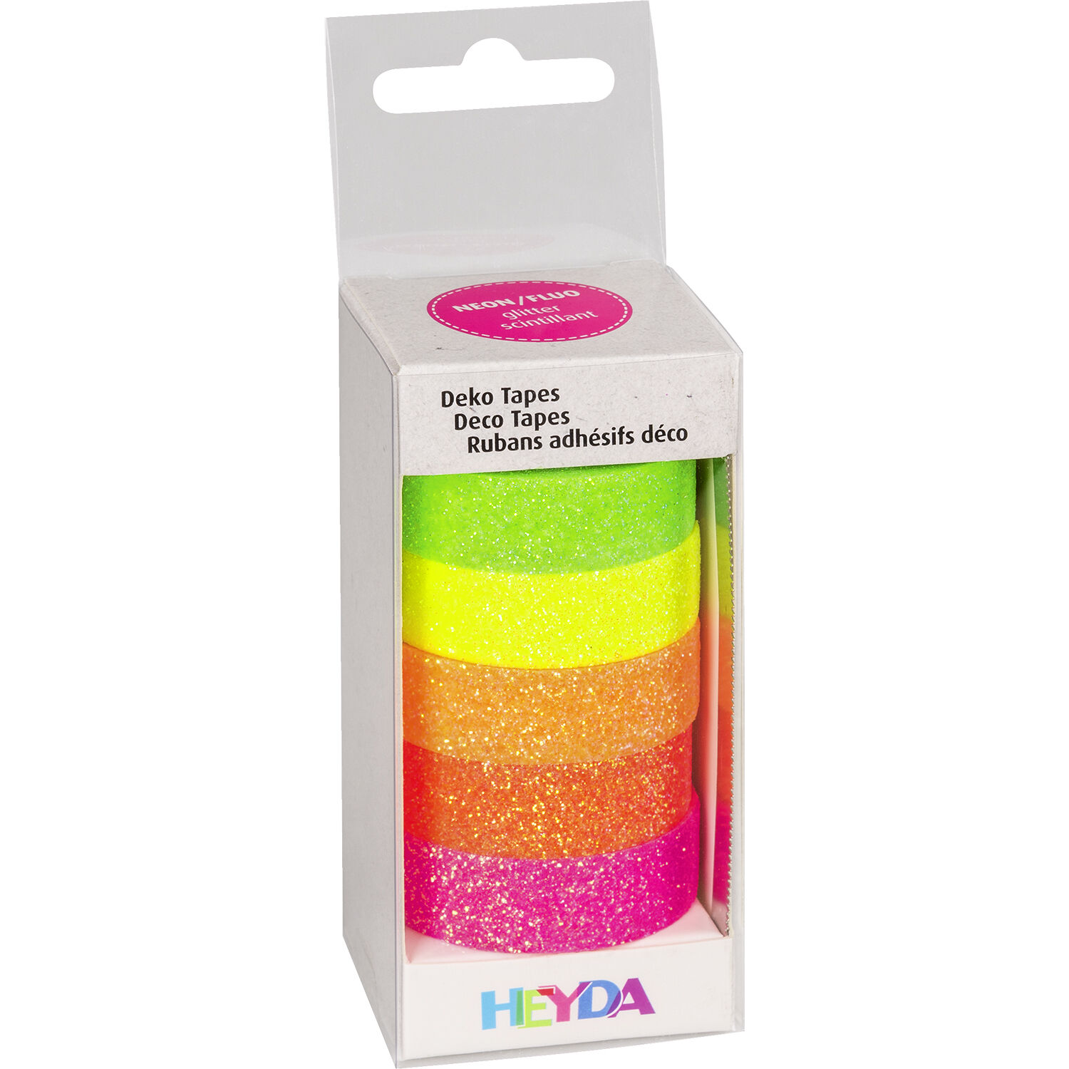 NEU Deko Tape / Klebeband, 5 Rollen, Neon Regenbogen Glitter