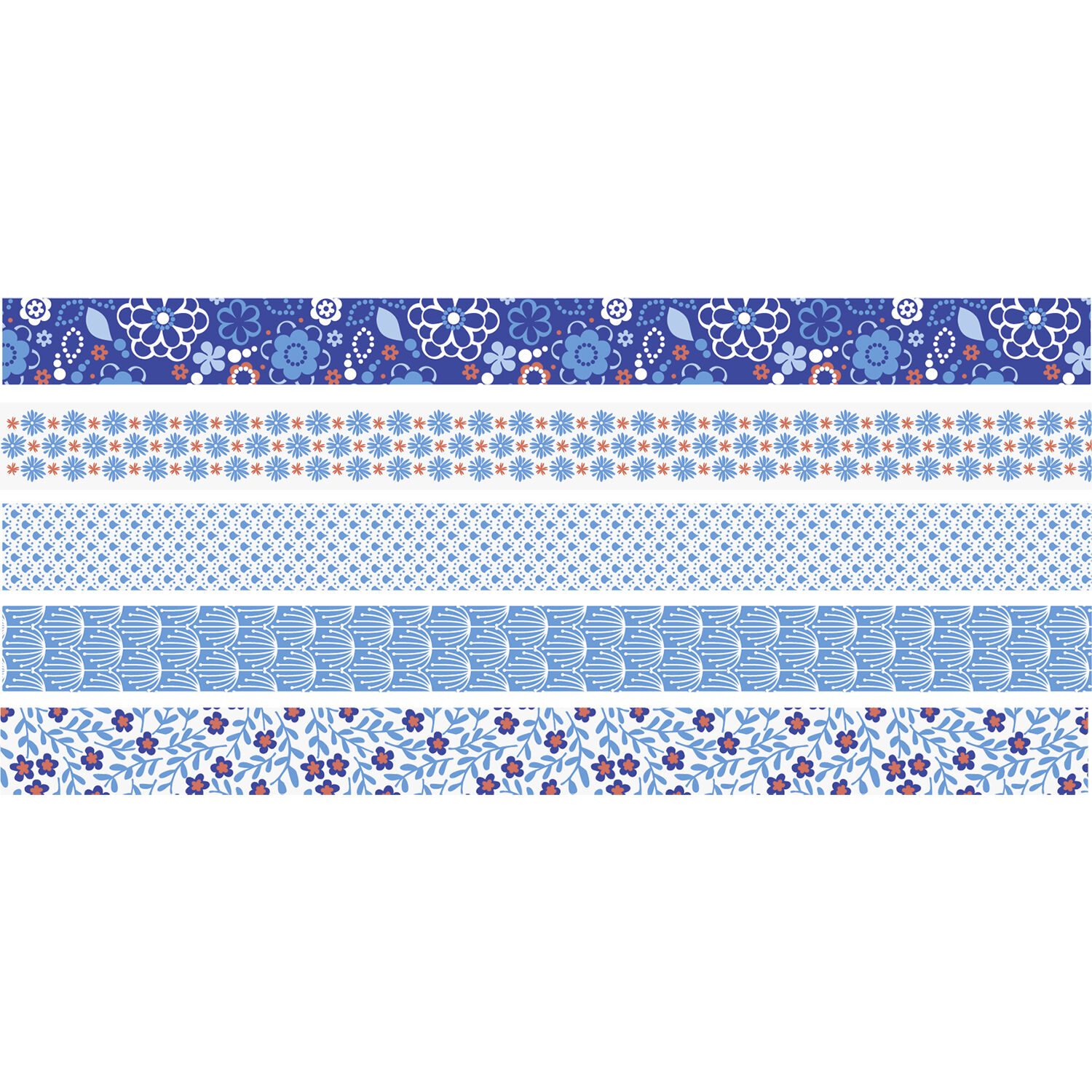NEU Deko Tape / Klebeband, 5 Rollen + Abroller, Mini Blumen Blau Bild 2