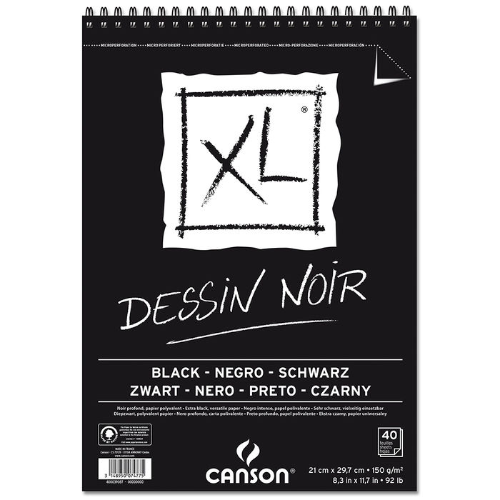schwarz Canson XL Schwarz  Zeichenblock DIN A4 40 Blatt für Skizzen,zweiseitig 