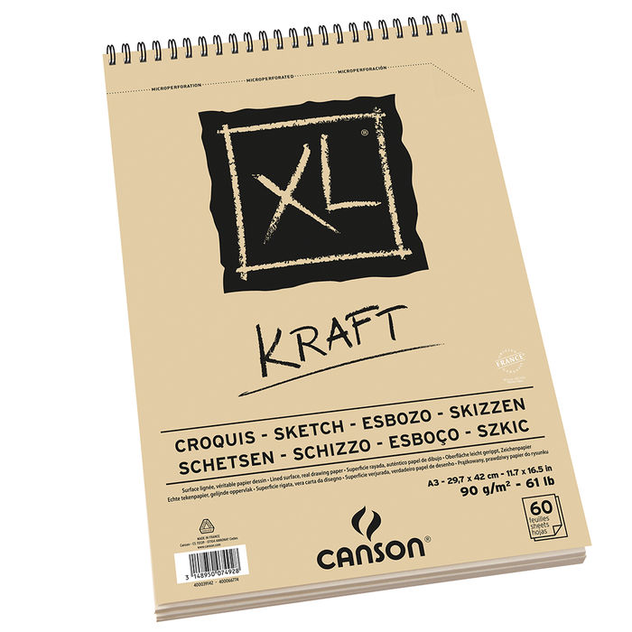 SALE Skizzenblock XL Kraft, A4, oben gebunden, 90g