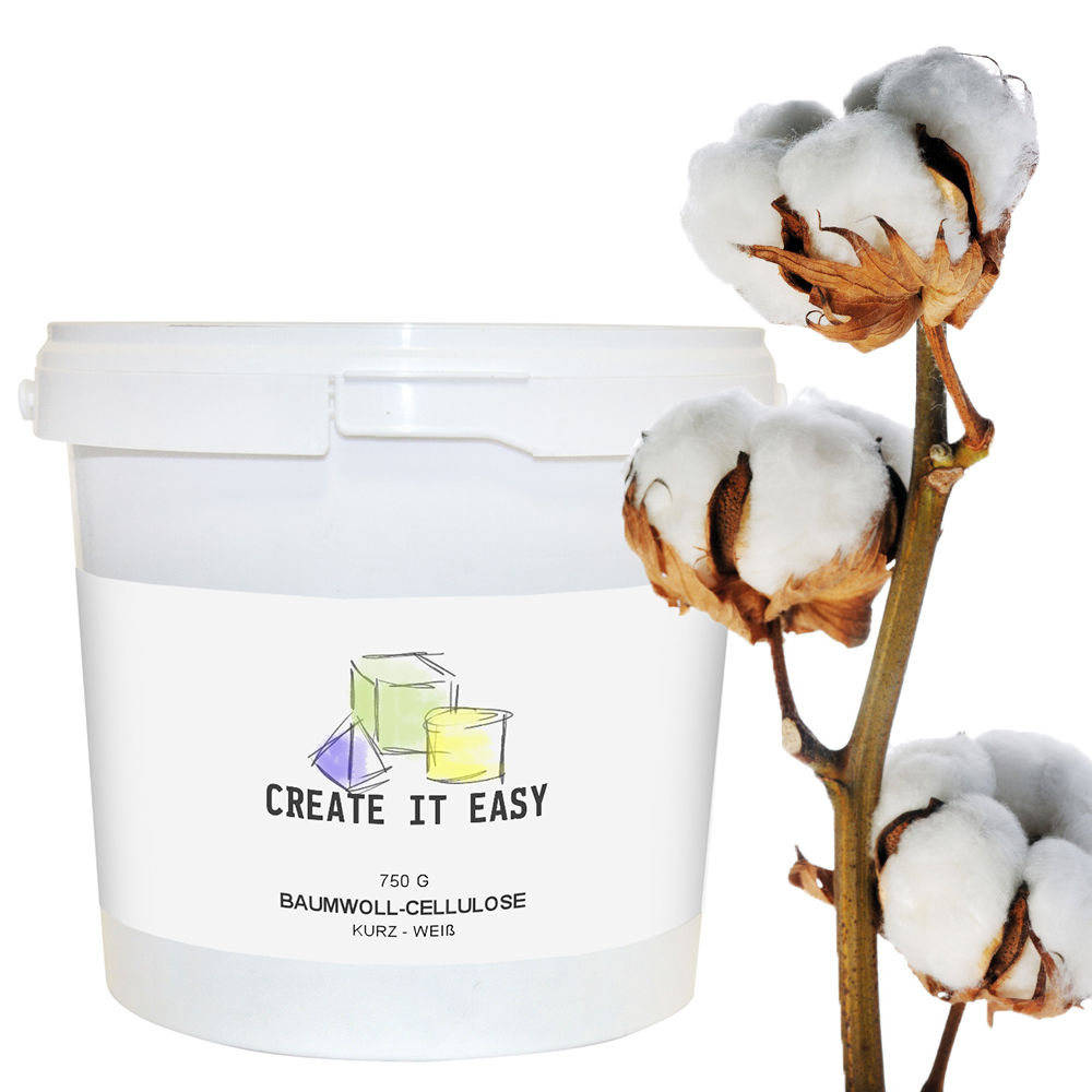 Create It Easy Cellulosefasern, Baumwoll-Cellulose, kurz, wei 750g im Kunststoffeimer