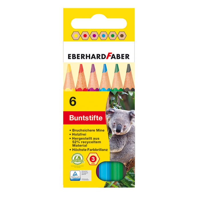 EberhardFaber Buntstifte kurz hexagonal, 6er Pack