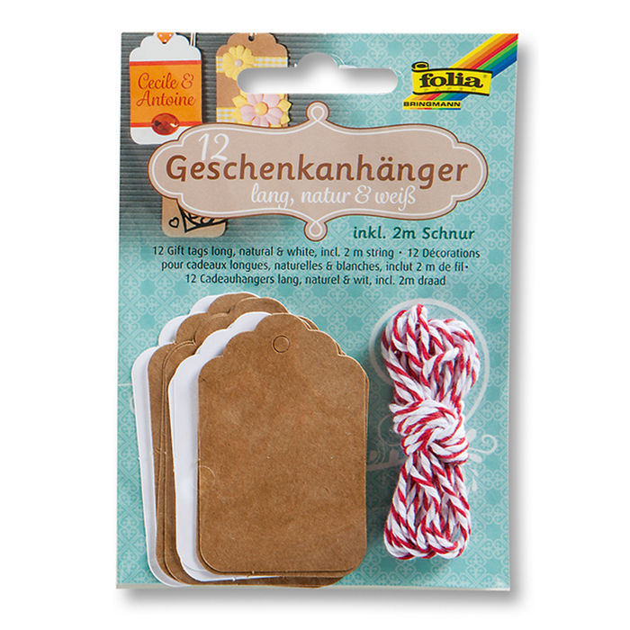 Geschenkanhnger lang, natur & wei, 12 Stck.