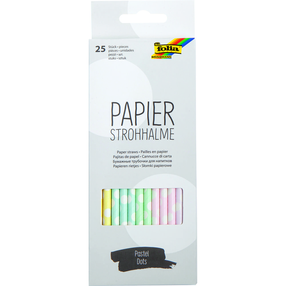 SALE Papierstrohhalme PASTEL DOTS, 25 Stck, 19,7 cm,  6 mm