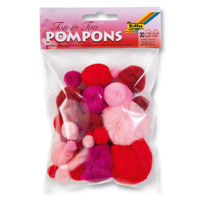 Pompons, 30 Stck., Ton in Ton Mix, Rot