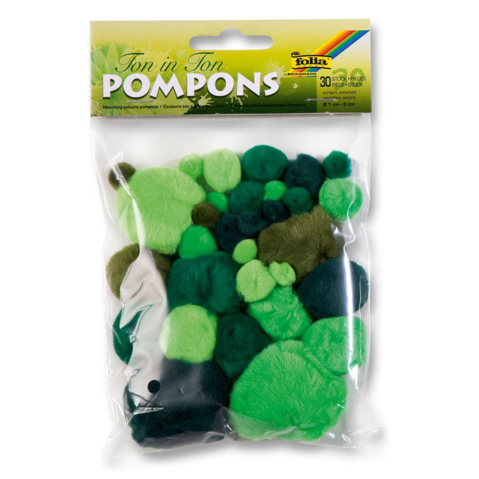 Pompons, 30 Stck., Ton in Ton Mix, Grün