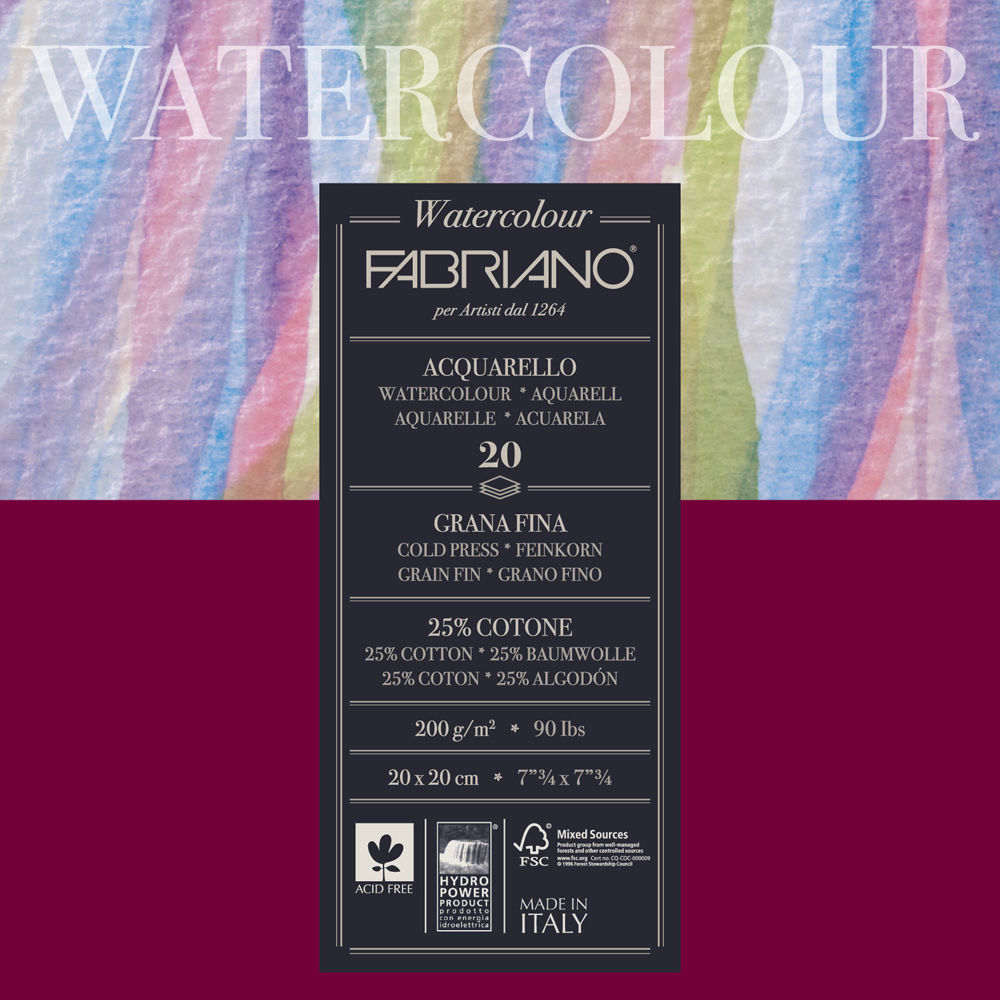 Fabriano Aquarellkarton 20x20cm 200g/qm 20 Bg.