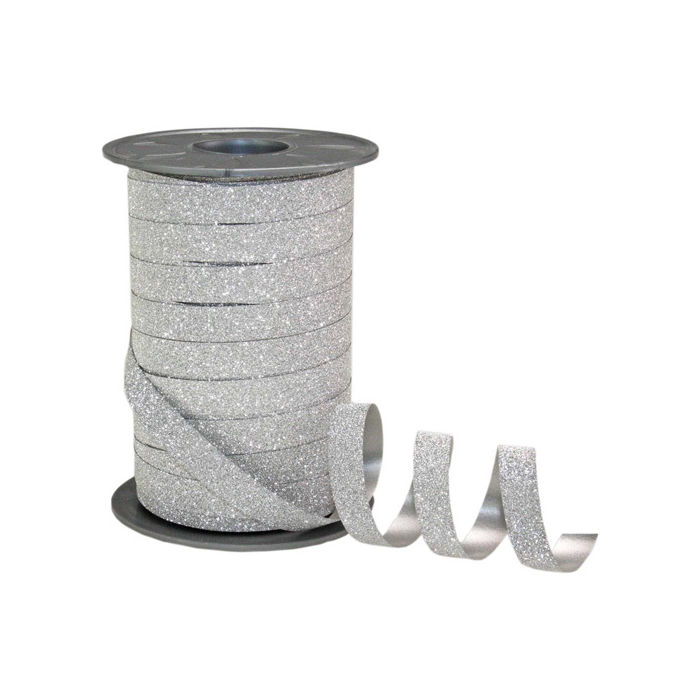 Poly Glitter Band Silber, 10mm x 100m
