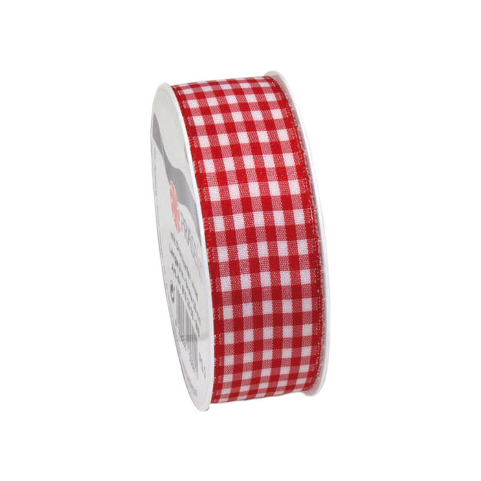 SALE Seidenband Vichy, B: 25mm L: 3m, Rot