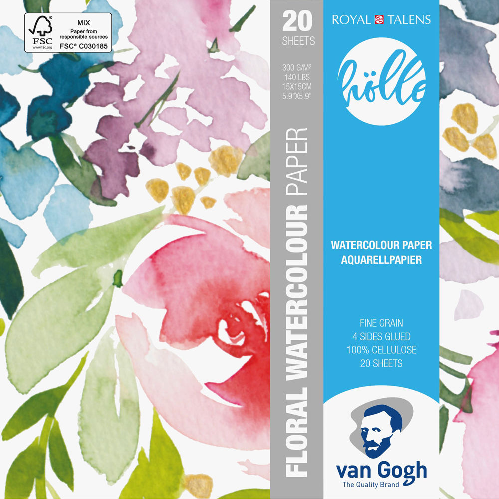 Van Gogh Floral Aquarellpapier 300g/qm, 20 Bogen, 15x15cm