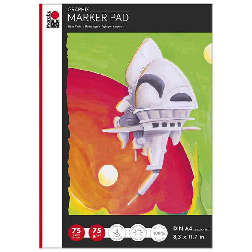 NEU Marabu Marker Block, alkoholfest, DIN A4 75g/qm, 75 Blatt