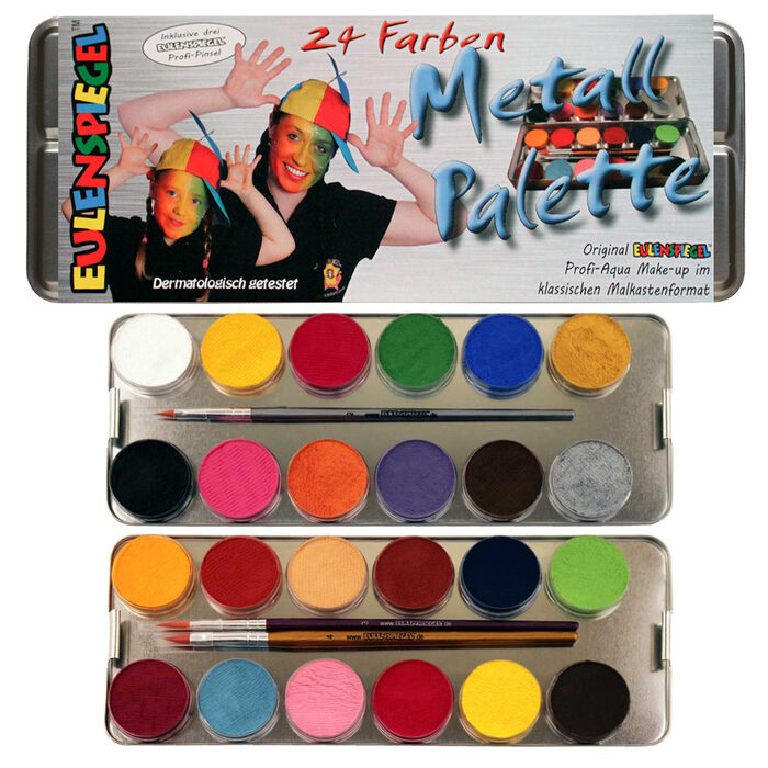 Palette Trucco Halloween Eulenspiegel – Colori Bianco, Nero, Rosso, Verde + Sangue Filmato E Cera Effetto