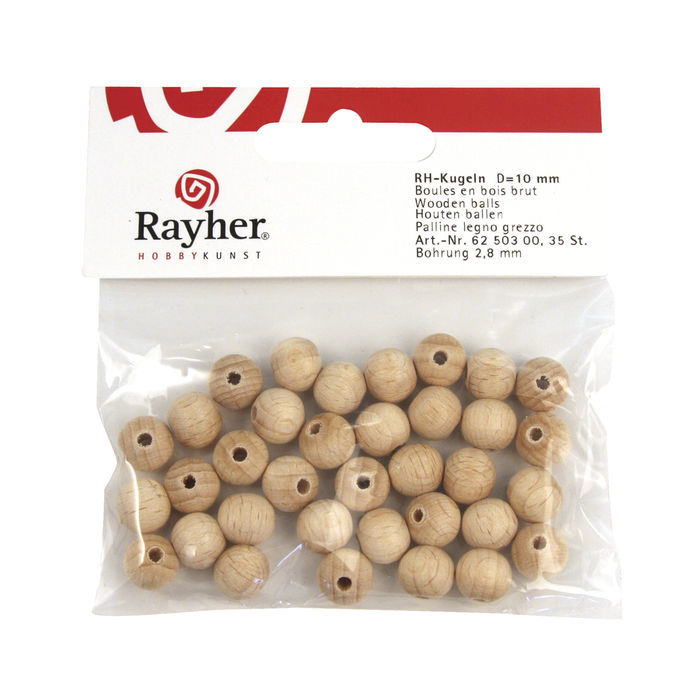 Rayher Rohholz-Kugeln 50 Mm – 2 Stück, Buchenholz, Durchgebohrt (8 Mm), Zum Basteln & Bemalen