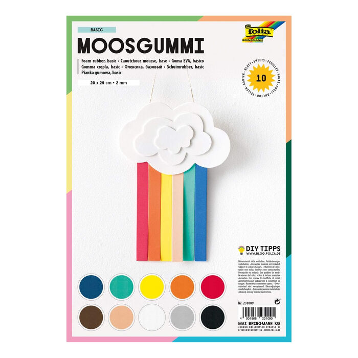 NEU Moosgummi, 20 x 29 cm, 10 Bogen sortiert