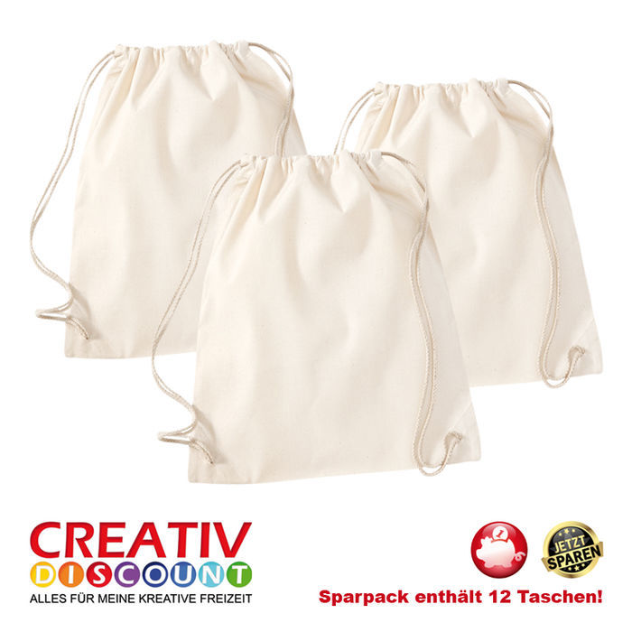 Styletex23 Baumwoll-Turnbeutel 12 Liter - Sportbeutel Mit Kordelzug, 37x46 Cm, 140g/qm