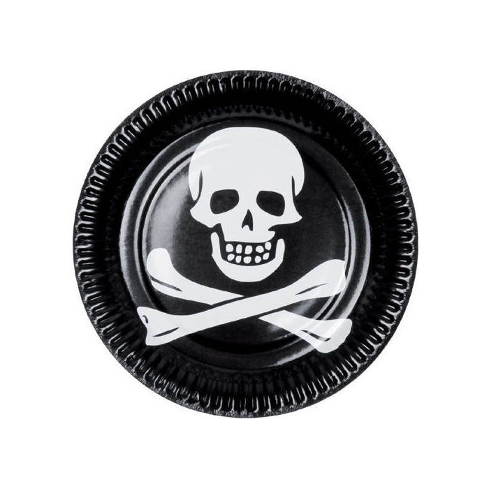Teller Pirat Mit Totenkopf Schwarz O 23 Cm 6 Stk Madchen Party