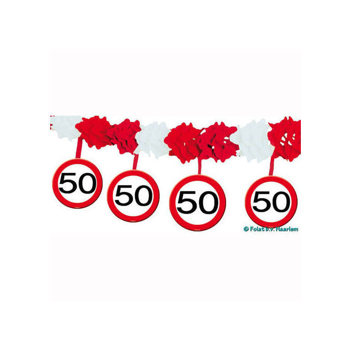Girlande Verkehrsschild 50 Aus Seidenpapier 4 M 50er Geburtstag