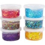 Sequin Clay / Modelliermasse transparent mit Pailletten, 6 Dosen � 60 g