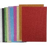 Moosgummi, A4, 10 St�ck, 210x297 mm, Dicke 2 mm, Glitter, Sortierte Farben