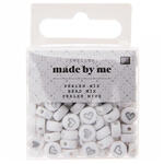 Kunststoff-Perlen, wei, rund, 7 x 4 mm, 165 Stk, Herzen Silber