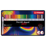 STABILO Brush Pen 68, Premium-Filzstift mit Pinselspitze, 30er Metalletui ARTY