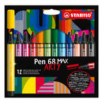 STABILO Pen 68 MAX, Premium-Filzstift mit Keilspitze, 12er Etui ARTY