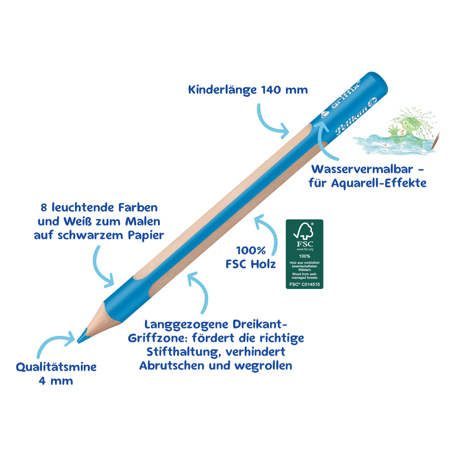 NEU Pelikan Griffix Ergonomische Holzbuntstifte, 8+1 Stifte Bild 4