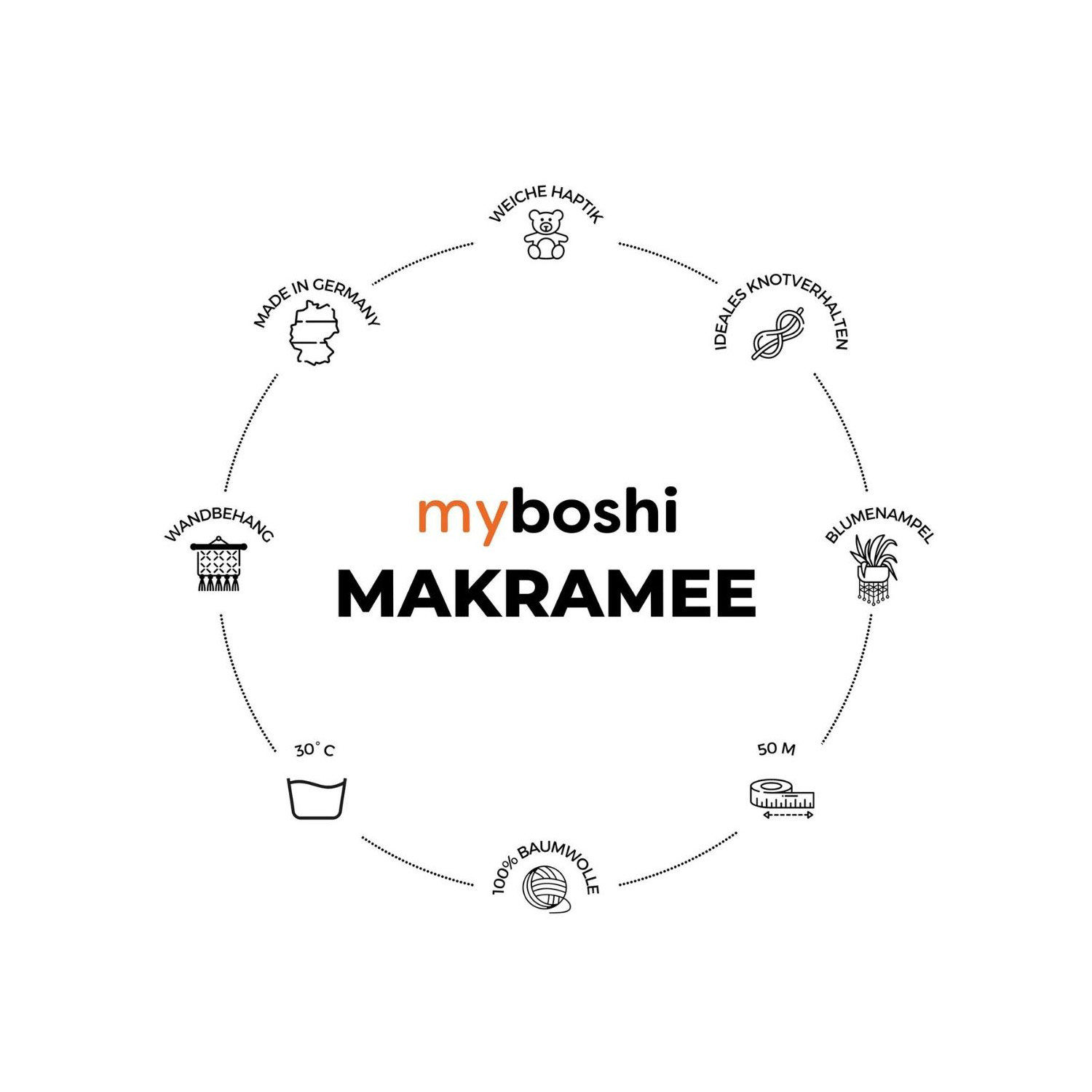 NEU myboshi Makramee-Garn / Baumwollgarn zum Knüpfen, 4 mm gezwirnt, 50 m, Farbton: Weiß Bild 4