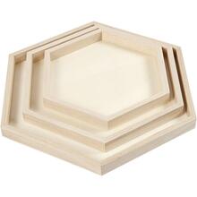 Tablett-Set aus Holz, Secheckig, 3 St�ck, Durchmesser 21 + 26 + 31 cm