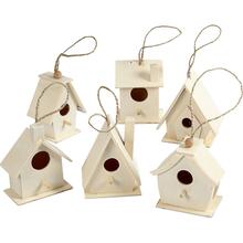 Mini-Vogelh�user aus Holz, 6 St�ck, H�he 7 cm