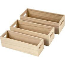 Holzkasten, 3 St�ck, H�he 6,5-7,5cm, L�nge 22+23+25cm, Breite 6,5+7,5+8,5cm