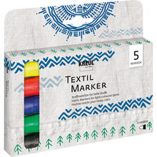 Kreul Textil Marker / Stoffmalstift, Medium, 2-4 mm, 5er-Set mit Gelb, Rot, Blau, Grün, Schwarz
