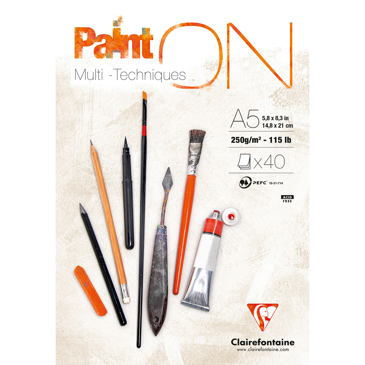 NEU Clairefontaine Multitechnik PaintOn A5, mit leichter Krnung, geleimt 250g/qm, 40 Blatt, extrawei