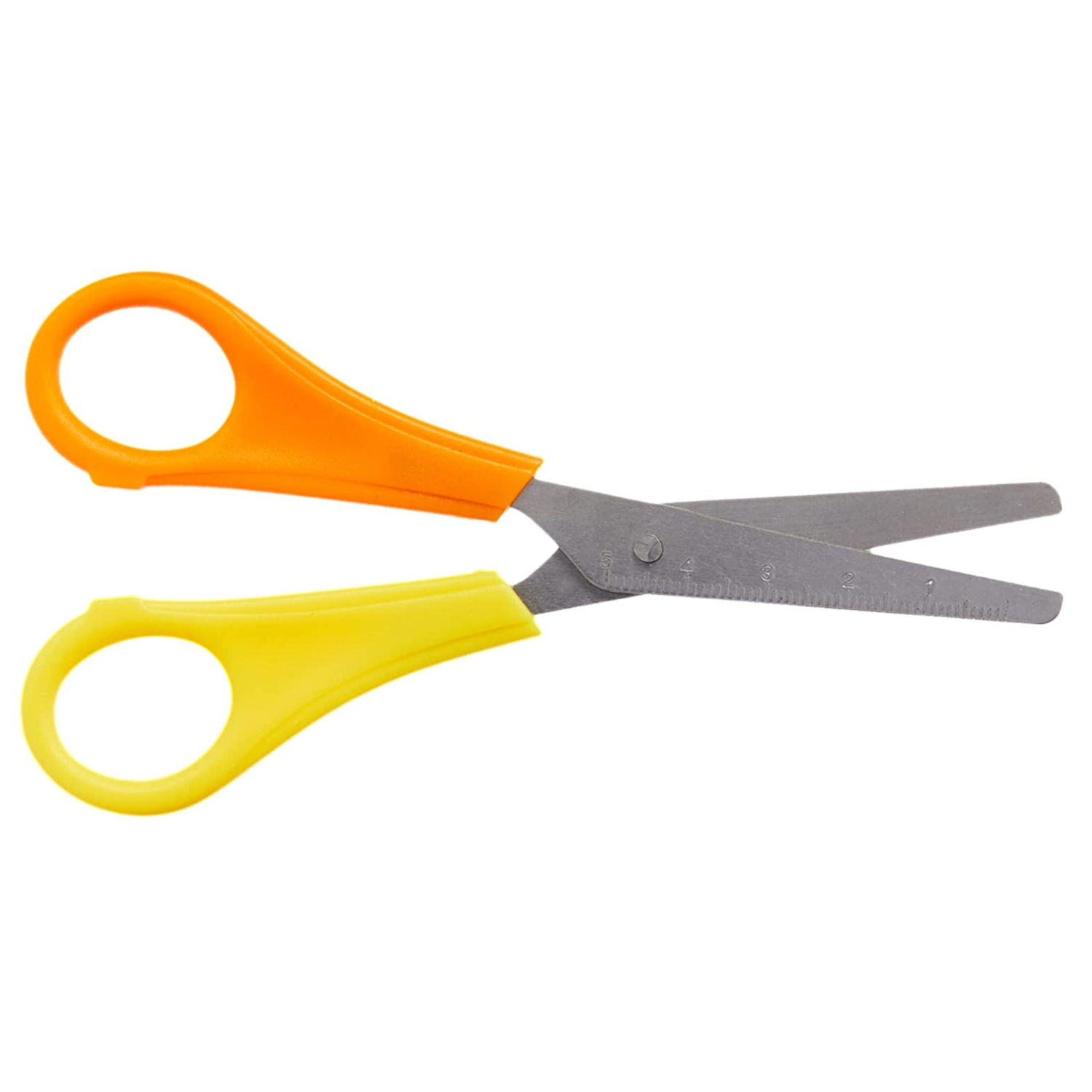 NEU Kinderschere für Linkshänder mit 5-cm-Maß, 13 cm, runde Spitze, Gelb-Orange