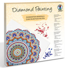 Diamond Painting Set Mandala, 30 x 30 cm Keilrahmen mit Zubehr, Hellblau-Rot-Gelb