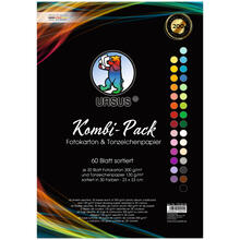 Kombipack Fotokarton & Tonzeichenpapier, 30 + 30 Blatt, 23 x 33 cm, sortierte Farben